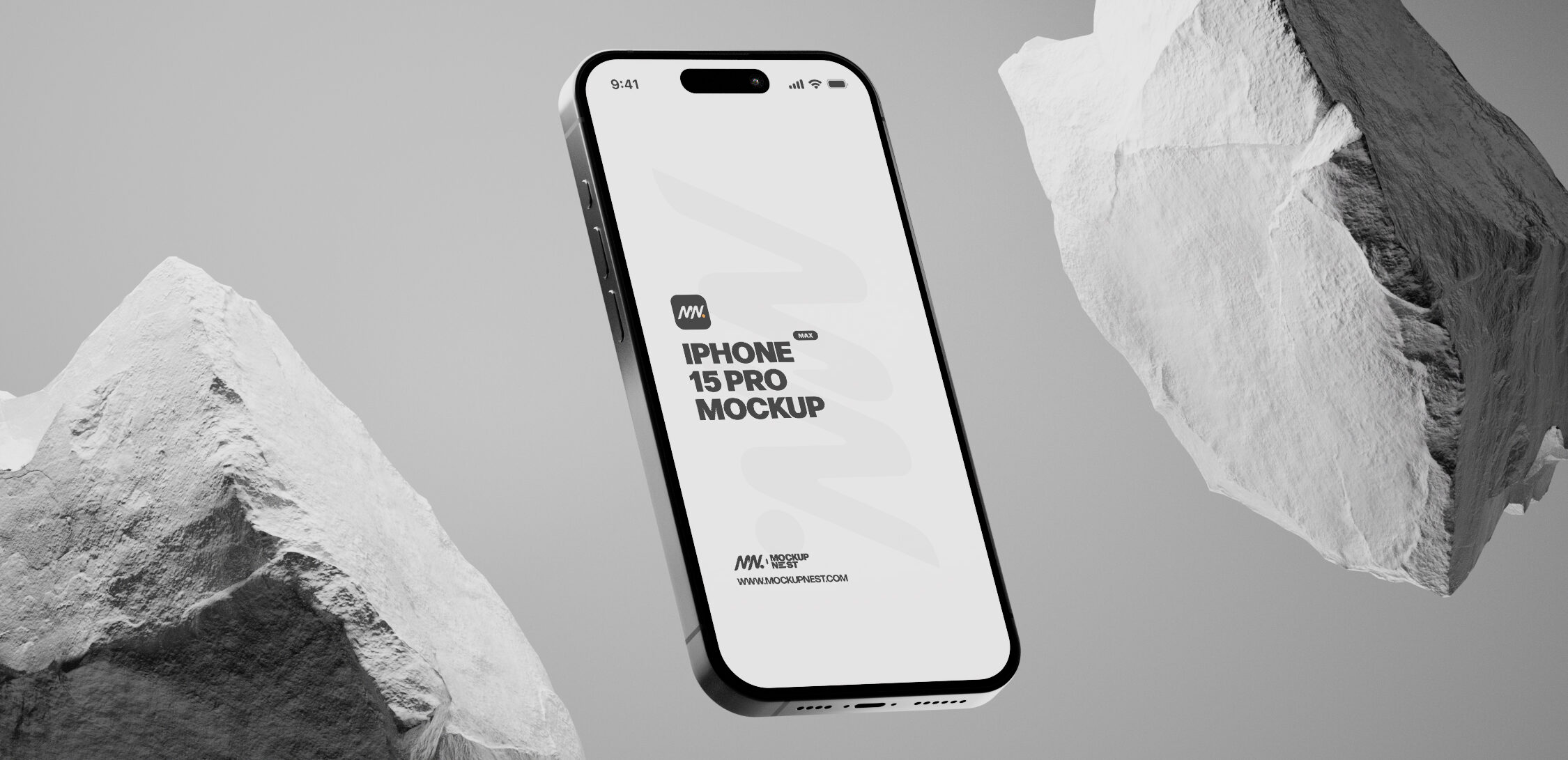 01 Iphone 15 Pro Mockup With White Rock